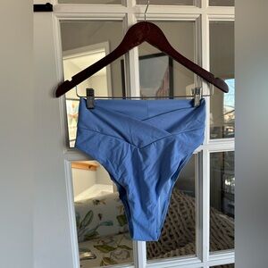 Aerie Light Blue High Waisted Crossover Cheeky Bikini Bottom NWT